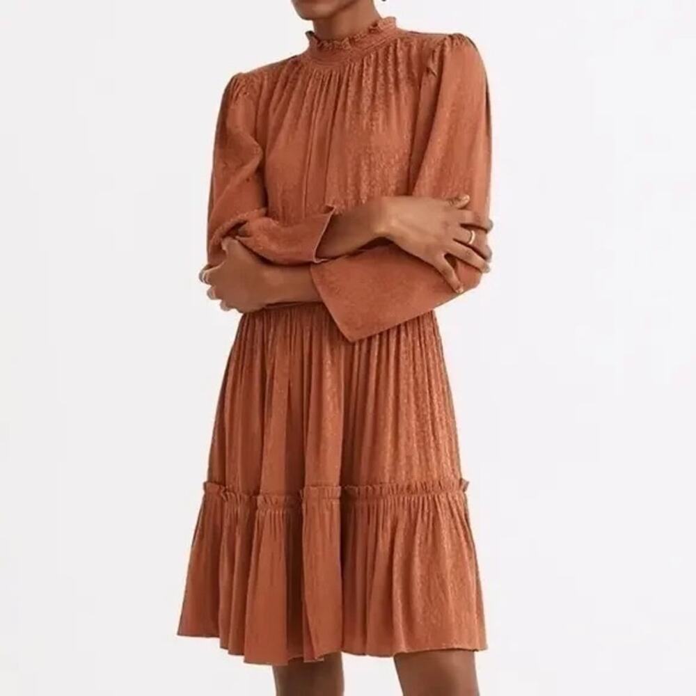 NWT Madewell Mockneck Ruffle-Hem Mini Dress in Cheetah Jacquard Size M